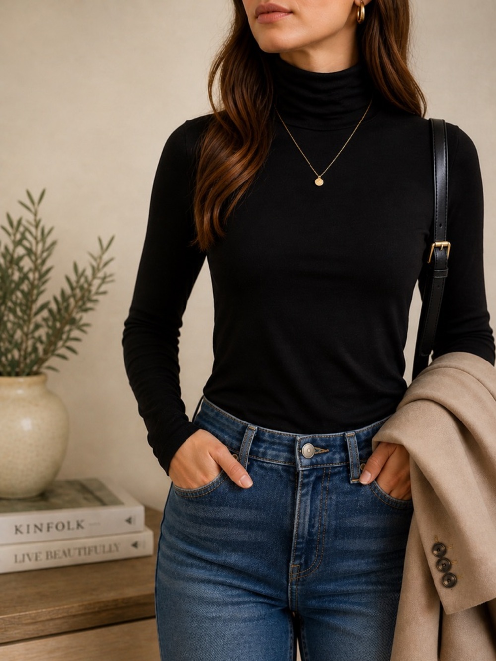 Banana Republic Black Turtleneck XS Lightweight Stretch Layering Top Chic Basic